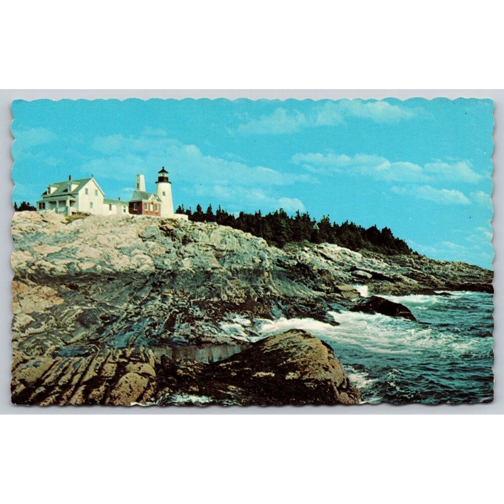 Vintage Pemaquid Point Lighthouse Maine Postcard M-2253 Dexter Press Scalloped